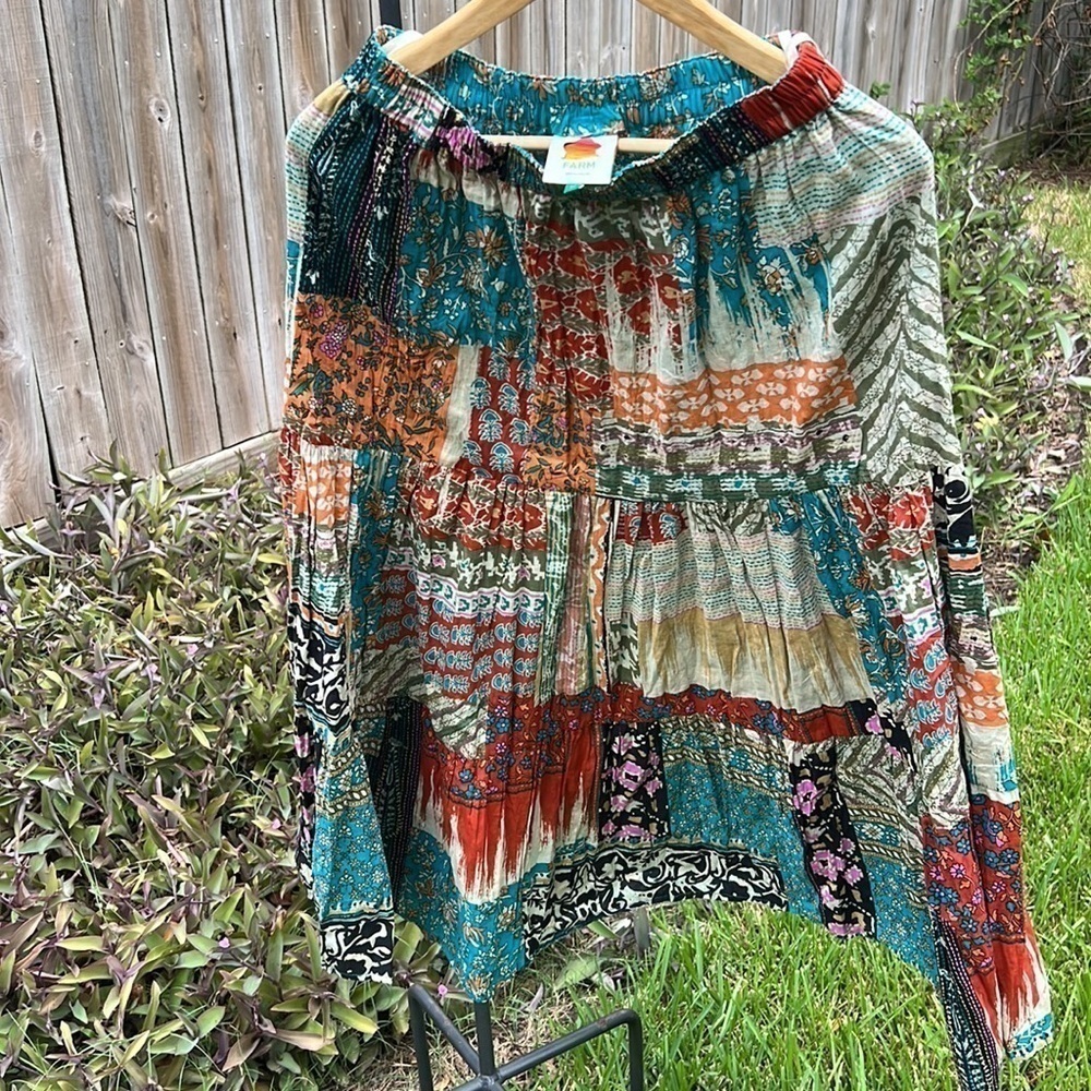 Nwot ▶️ Farm Rio ◀️ Patchwork Colorful Tropical Resortwear Maxi Skirt Size M - Picture 3 of 12